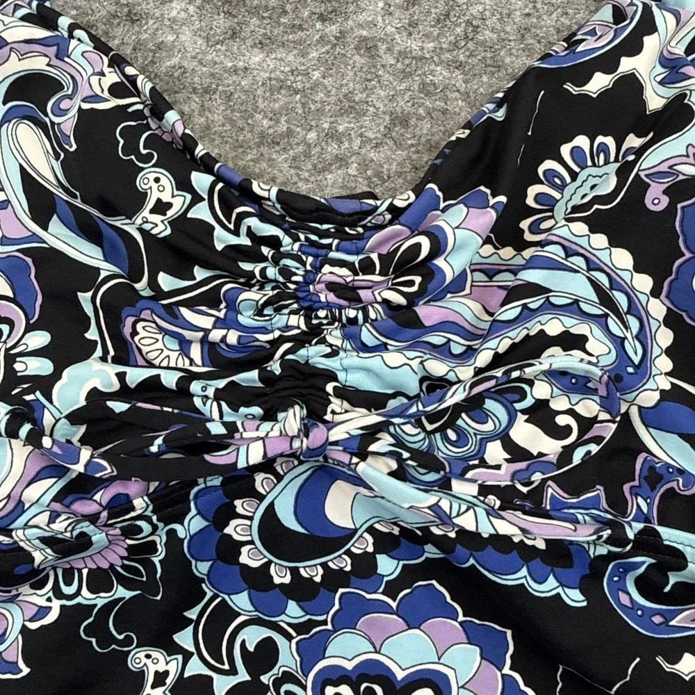 Lands End Tankini women's 14D black floral paisley tropical Hawaiian beach pool